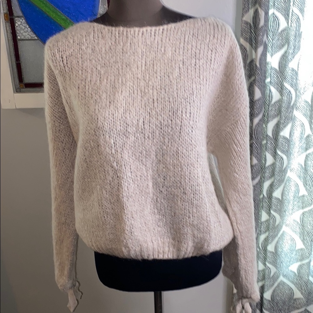 Super soft mohair blend drawstring sleeves sweater